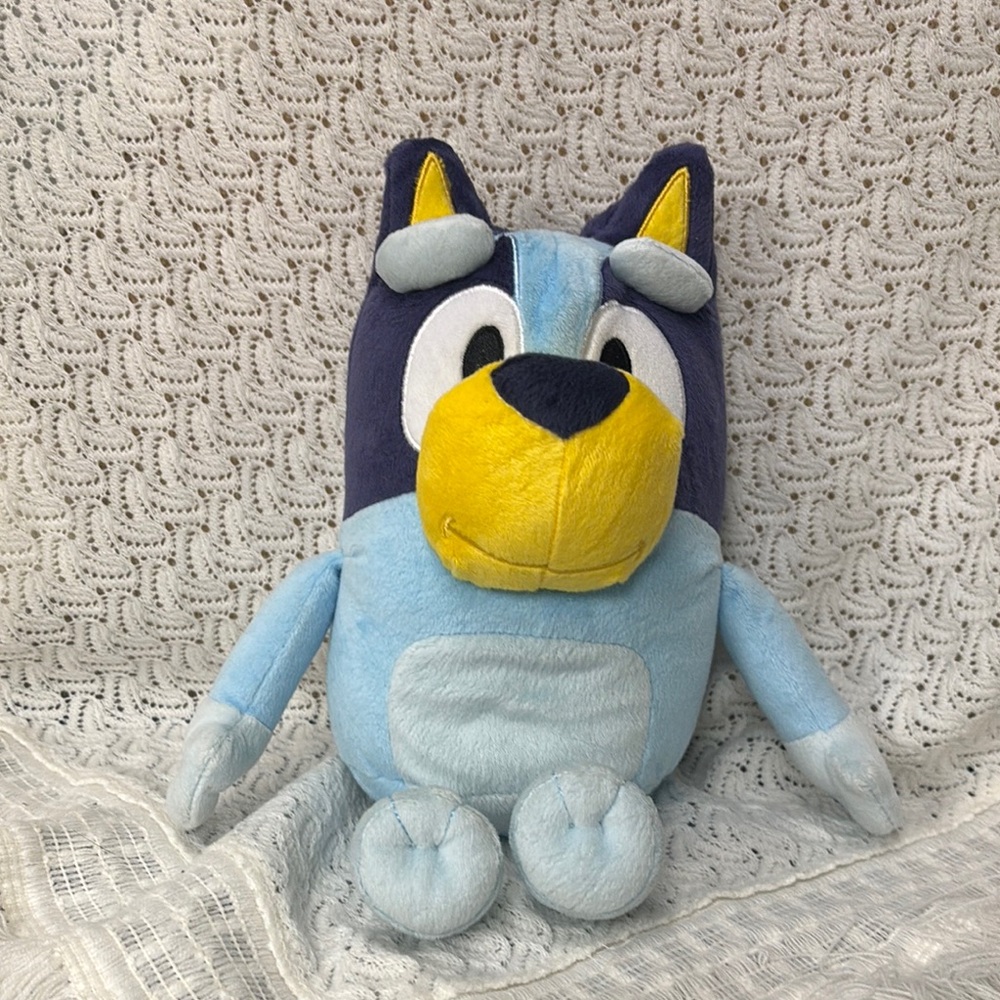 Blue and Yellow Plush Dog Toy with Cartoon Design